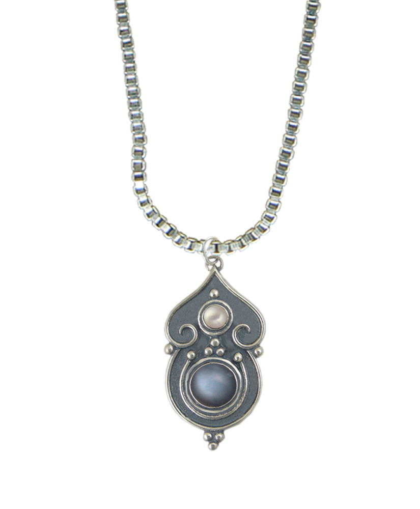 Sterling Silver Necklace Grey Moonstone And Cultured Freshwater Pearl